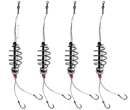 4 pcs Carp Spring Fishing Feeder 0.6oz Fishing Hooks Rig #6 Inline Bait Fishing Tackle