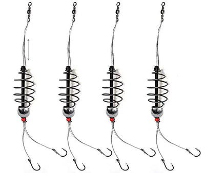 4 pcs Carp Spring Fishing Feeder 0.6oz Fishing Hooks Rig #6 Inline Bait Fishing Tackle