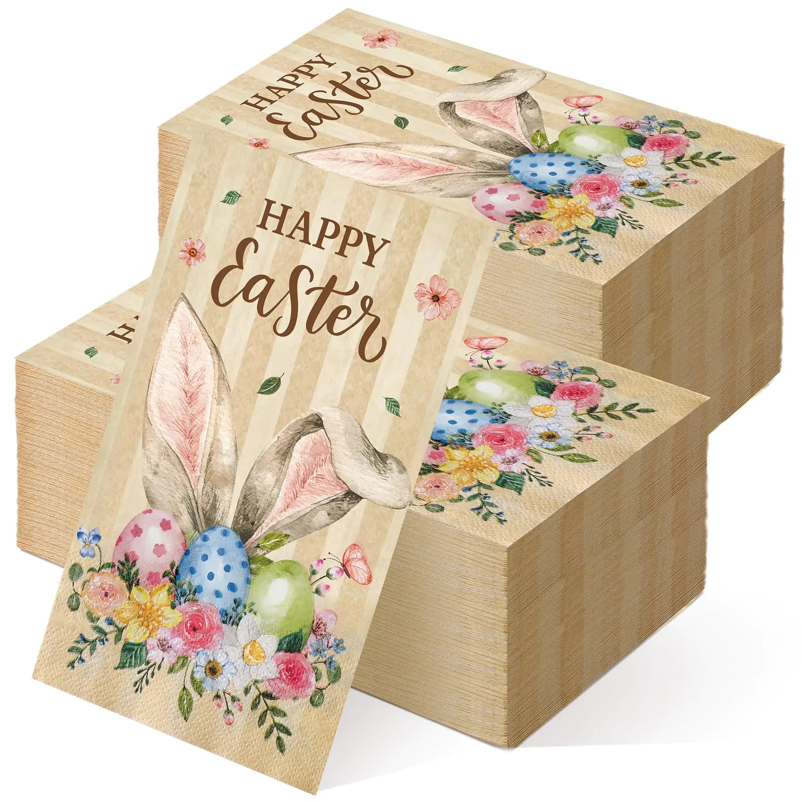 Chiisong 200 Pcs Easter Spring Napkins Design Happy Easter Guest Paper Napkins Disposable Easter Napkins for Home Family Dinner Holiday Party Dinner Toilet Easter Supplies(Rabbit Ear)