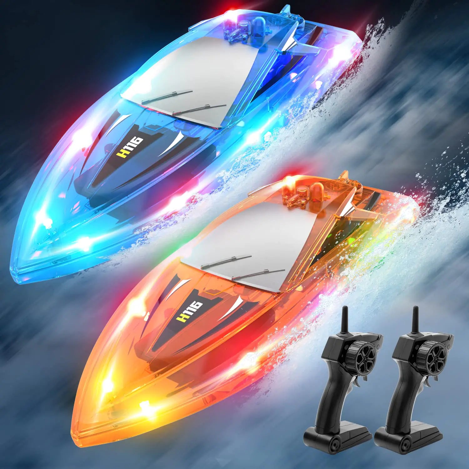 YEETFTC RC Boat for Kids2Pack LED Light Remote Control Boat for Pools and LakesBathtub Toy Boats with Whole Body WaterproofRechargeable BatteryLow Battery AlarmWater Play Toy Gift for Boys&Girls