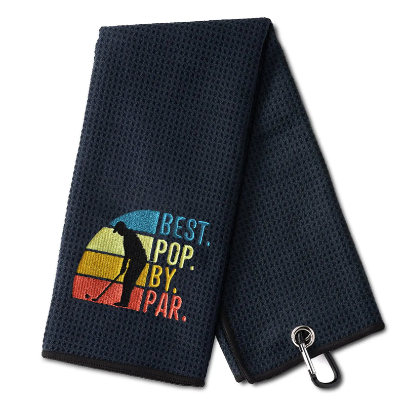 DYJYBMY Best Pop by Par Funny Golf Towel Embroidered Golf Towels for Golf Bags with Clip Mens Golf Accessories Fathers Day Birthday Gifts for Golf Fan Retirement Gift Dad‘s Golf Towel