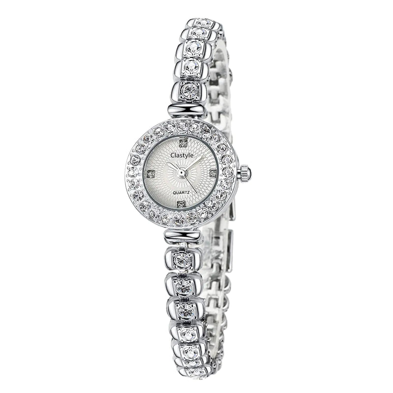Clastyle Elegant Silver Wrist Watch Gift for Women Bling Rhinestones Slim Bracelet Watch for Mom Fashion Mothers Day Gifts Watch for Women