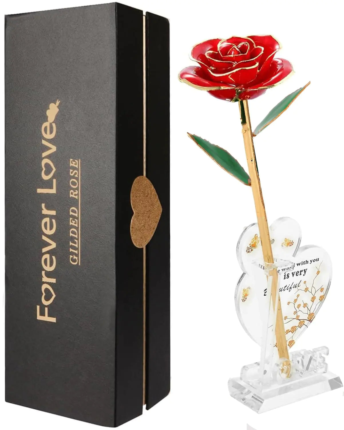 Gold Dipped Rose 24K Gold Rose-Fovever Real Long Stem 24K Golden RoseExquisite Romantic Gifts for Women Wife and Her Valentines Day Birthday Anniversary Mothers Day