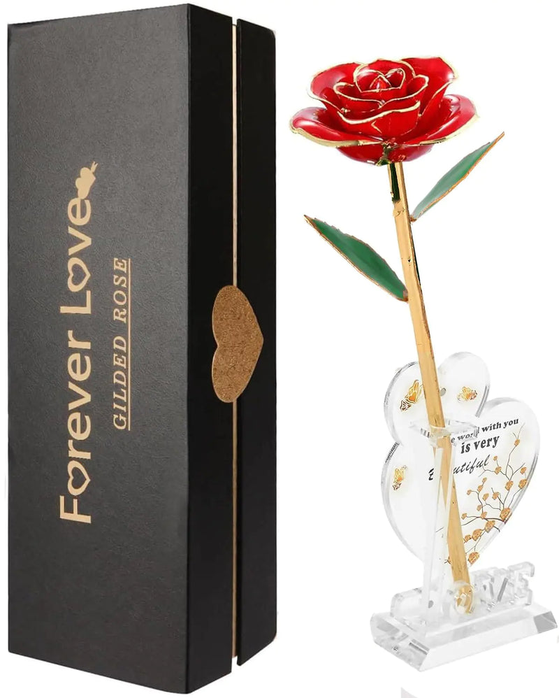 Gold Dipped Rose 24K Gold Rose-Fovever Real Long Stem 24K Golden RoseExquisite Romantic Gifts for Women Wife and Her Valentines Day Birthday Anniversary Mothers Day