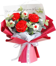 Phaicoilo Crochet Rose Flower Bouquet: Completed Crochet Flowers for Valentines Day Mothers Day Birthday Home Decor (Red)