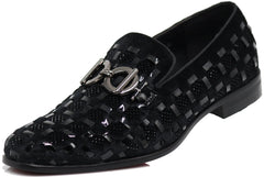 Enzo Romeo UTA Mens Fashion Rhinestone Glitter Buckle Slip On Dress Shoes (10.5 D(M) US Black 01)