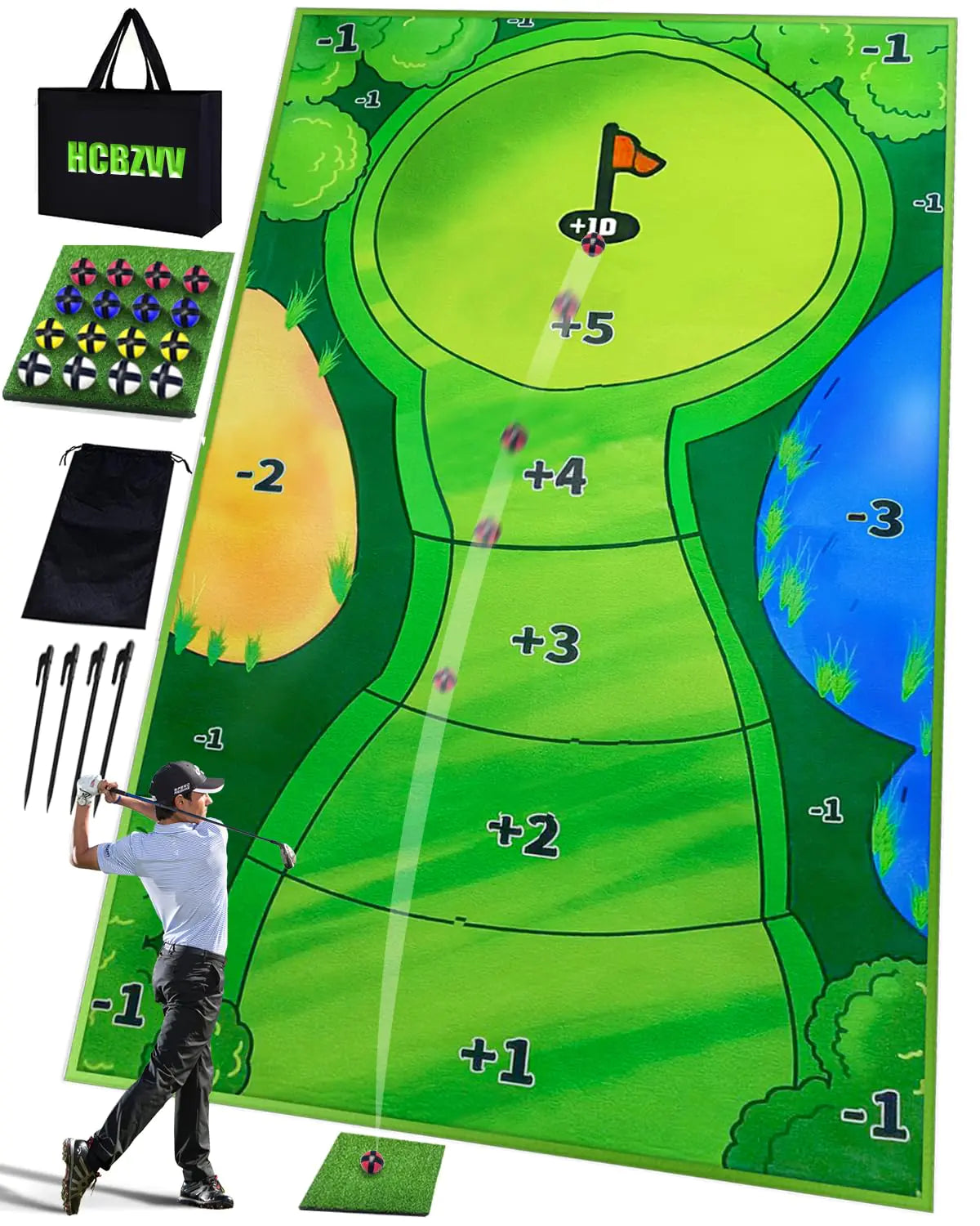 6Ft x 4Ft Chipping Golf Game Mat Indoor Outdoor Games for Adults and Family Kids Golf Putting Green Mini Golf Set Golf Training Aid - Golf Accessories for Men Golf Gifts for Men