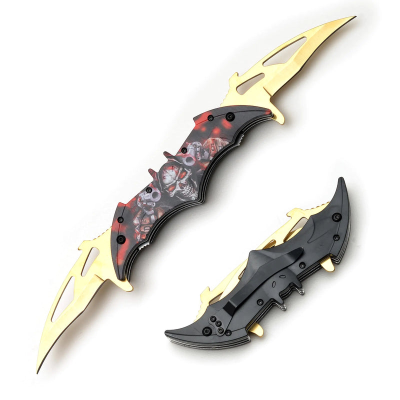 Snake Eye Tactical Dual Blade Bat Designed Action Assisted Folding Pocket Knife Outdoors Hunting Camping Fishing. (PGDD3)