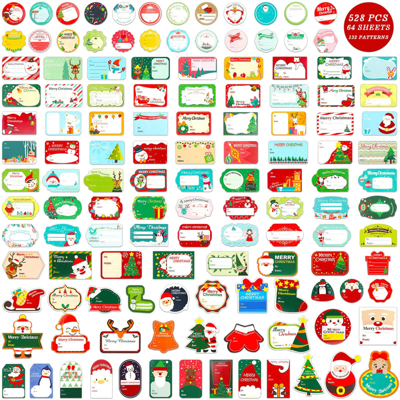 Acejoz 528 Pieces Christmas Gift Tags Stickers Self Adhesive Christmas Tags Sticker Labels Name Tags Labels for Christmas Gift Wrapping
