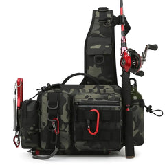 VAPK Fishing Sling Bag Crossbody Bag Fishing Tackle Backpack Box with Rod & Gear Holder Lightweight Tackle Storage Bags Outdoor Fishing Shoulder Pack for Fishing Hiking Hunting，ICE Fishing