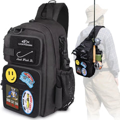 LUCKYFISHING Fishing Backpack Fishing Sling Bag Fly Fishing Bag Lightweight Fishing Backpack with 6PCS Hook Style-DIY Embroidery Patches