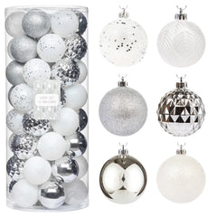 Every Day is Christmas Ornaments Shatterproof Christmas Tree Ornament Set Christmas Balls Decoration 50 Count (2.24"/57mm White Silver)