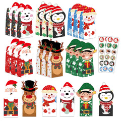 Christmas Treat Bags 24Pcs Christmas Goodie Bags for Kids with 24 Christmas Stickers Christmas Bags for Gift Christmas Goodie Bags for Classrooms Kraft Holiday Goody Party Favors Office