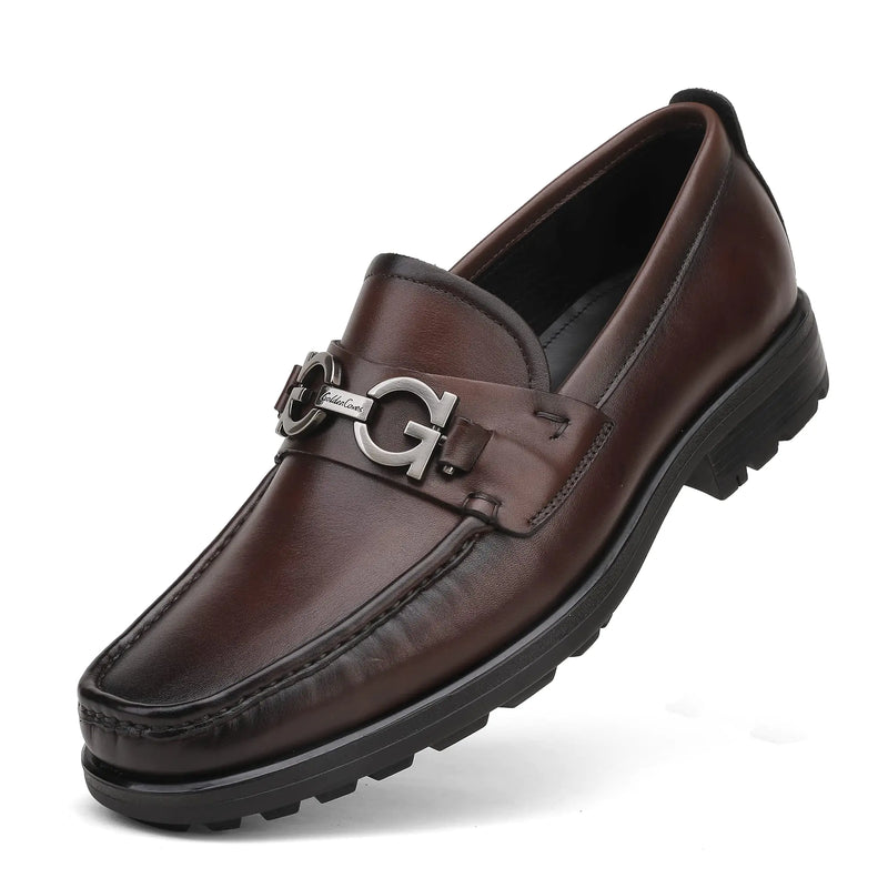 Mens Luxury Coffee Leather Penny Loafers Classic Fashion Handmade Dress Shoes Casual Slip-on Loafer for Mens 8.5