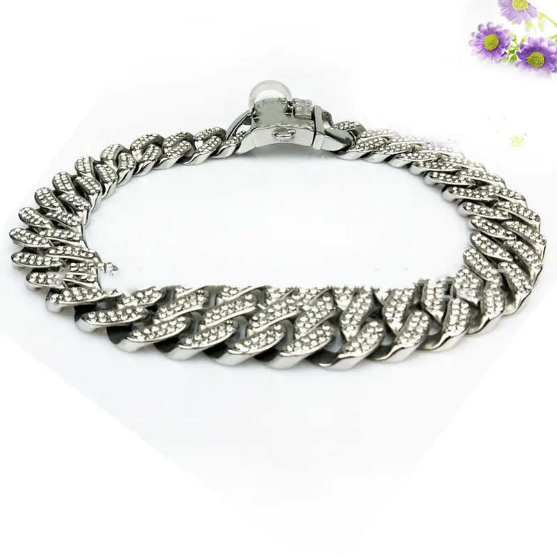 Diamond Dog Chain Neck Ring with Mirror Light Design