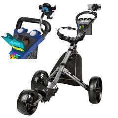 JANUS Golf Cart Golf Bag cart Foldable Golf Push cartGolf Pull cart3 Wheel Golf Push carts，with Gooseneck Phone Holder