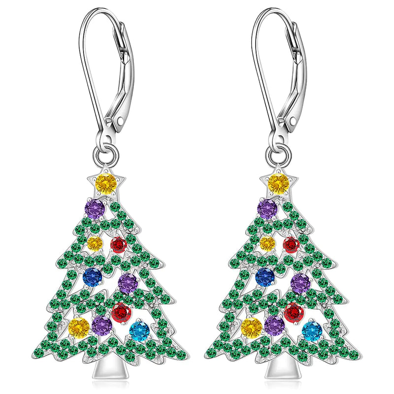 Christmas Earrings Christmas Tree Earrings for Women 925 Sterling Silver Dangle Christmas Tree Earring Xmas Jewelry Gifts