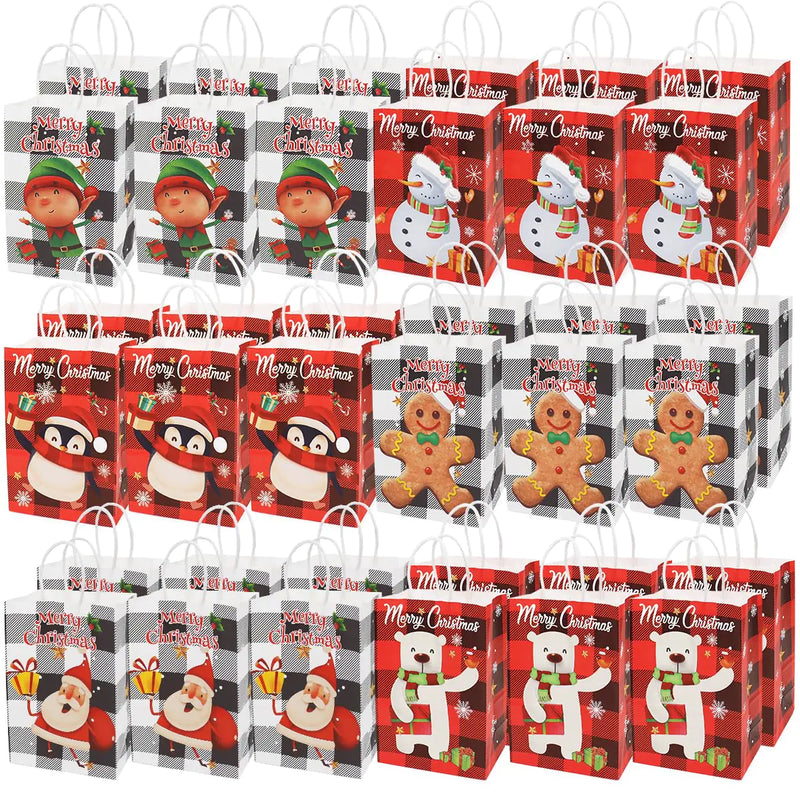 Aviski 36PCS Christmas Gift Bags Assorted Styles Bags Xmas Kraft Paper Bags with Handles Christmas Goodie Bags with Christmas Prints for Xmas Gift Wrapping Christmas Party Supplies