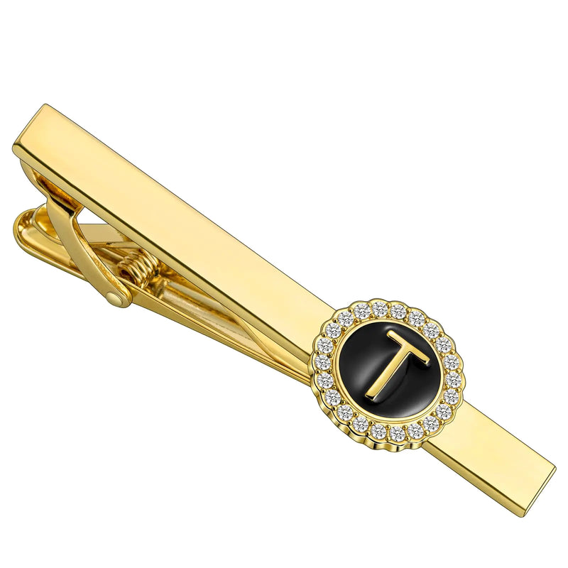 HAWSON 2.2 Inch Tie Clips for Men 18K Gold Color (A-Z Initial) for Mens Fashion Accessories Wedding Day WearingMen’s Jewelry or Gifts for HimBirthday Anniversary